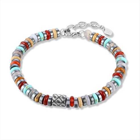 BRACCIALE UOMO CON PIETRE TURCHESI ROSSE GRIGIE ED EMATITE BRAND