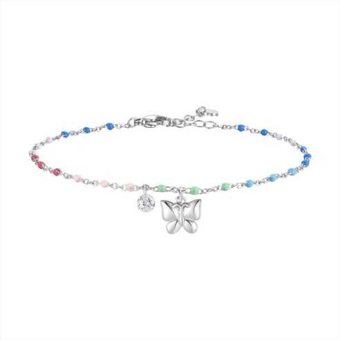 CAVIGLIERA DONNA IN ACCIAO CON FARFALLA, CRISTALLO E PIETRE MULTICOLOR LUCA BARRA