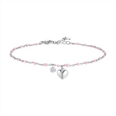 CAVIGLIERA DONNA IN ACCIAO CON CUORE, CRISTALLO E PIETRE ROSA LUCA BARRA
