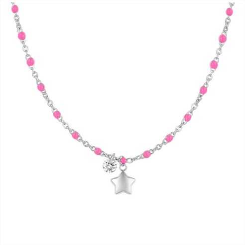 COLLANA DONNA IN ACCIAIO CON STELLA, CRTISTALLO E PIETRE CON SMALTO FUCSIA LUCA BARRA