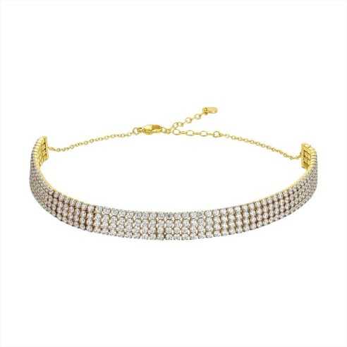 COLLANA CHOKER TENNIS DONNA IN ACCIAIO IP GOLD CON ZIRCONI BIANCHI LUCA BARRA