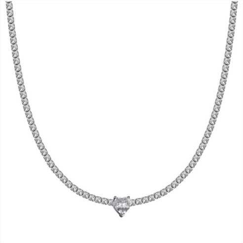 COLLANA IN ACCIAIO CON CRISTALLO BIANCO A FORMA DI CUORE LUCA BARRA