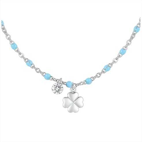 COLLANA DONNA IN ACCIAIO CON QUADRIFOGLIO,CRISTALLO E PIETRE CON SMALTO TURCHESE LUCA BARRA