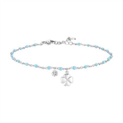 BRACCIALE DONNA IN ACCIAIO CON QUADRIFOGLIO,CRISTALLO E PIETRE CON SMALTO TURCHESE LUCA BARRA