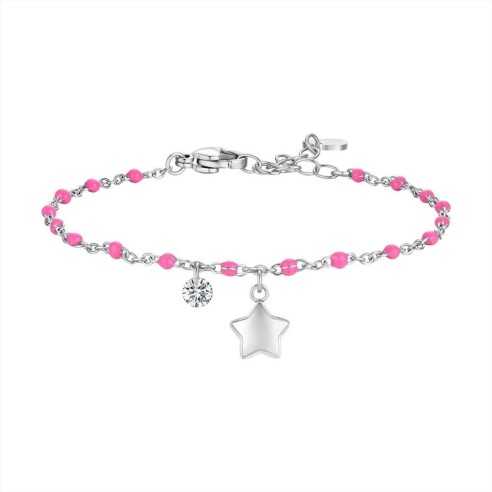 BRACCIALE DONNA IN ACCIAIO CON STELLA, CRISTALLO E PIETRE CON SMALTO FUCSIA LUCA BARRA