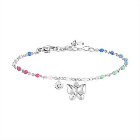BRACCIALE DONNA IN ACCIAIO CON FARFALLA,CRISTALLO E PIETRE CON SMALTO MULTICOLOR LUCA BARRA