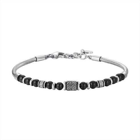 BRACCIALE UOMO IN ACCIAIO CON ELEMENTI IN ACCIAIO CON EFFETTO VINTAGE E SFERE LUCA BARRA 