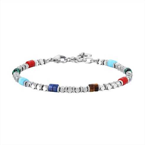 BRACCIALE UOMO IN ACCIAIO CON EMATITE E PIETRE MULTICOLOR LUCA BARRA 