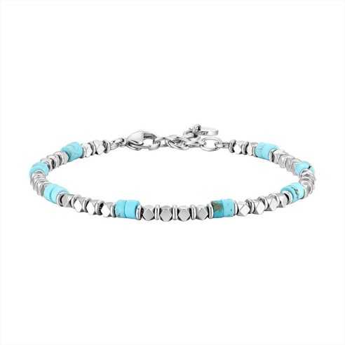 BRACCIALE UOMO IN ACCIAIO CON EMATITE E PIETRE TURCHESI LUCA BARRA 
