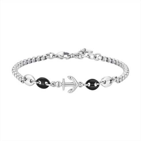 BRACCIALE UOMO IN ACCIAIO CON ANCORA ED ELEMENTI IN ACCIAIO IP NERO LUCA BARRA 