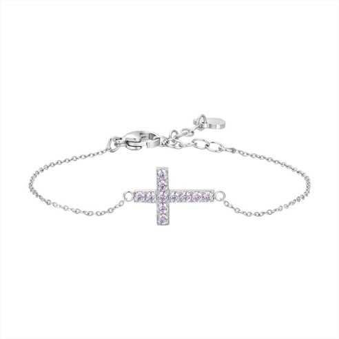 BRACCIALE DONNA IN ACCIAIO CON CROCE E ZIRCONI ROSA LUCA BARRA