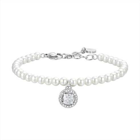 BK2661 BRACCIALE DONNA IN ACCIAIO PERLE E ZIRCONE BIANCO LUCA BARRA