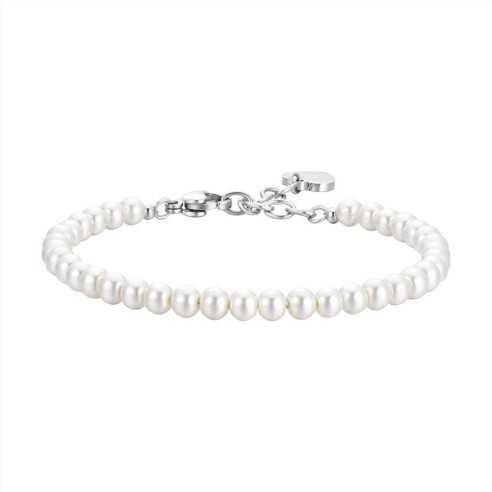 BRACCIALE DONNA IN ACCIAIO CON PERLE BIANCHE LUCA BARRA